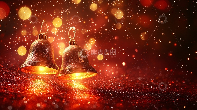 高清大图下载【趣麦麦图】红色背景圣诞铃铛