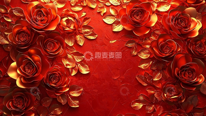 高清大图下载【趣麦麦图】红金玫瑰花瓣背景