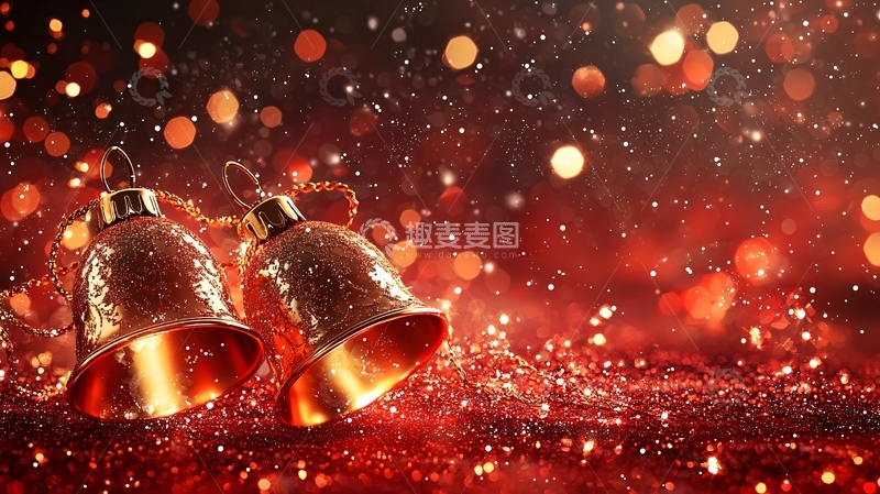 高清大图下载【趣麦麦图】金色铃铛红色背景