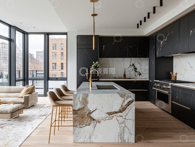 高清大图下载【趣麦麦图】现代极简开放式厨房