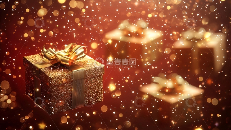 高清大图下载【趣麦麦图】金色礼盒圣诞背景