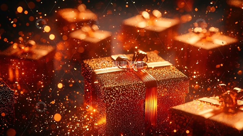高清大图下载【趣麦麦图】金色礼盒闪耀光芒