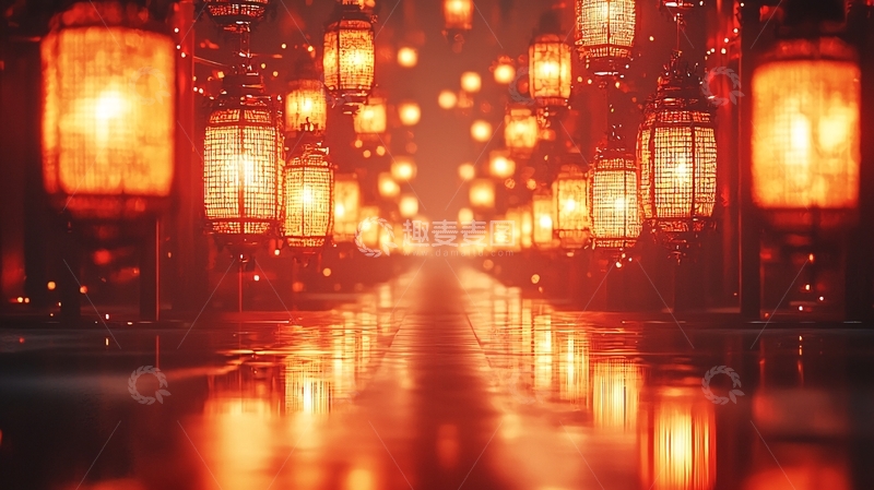 高清大图下载【趣麦麦图】红灯笼长廊夜景