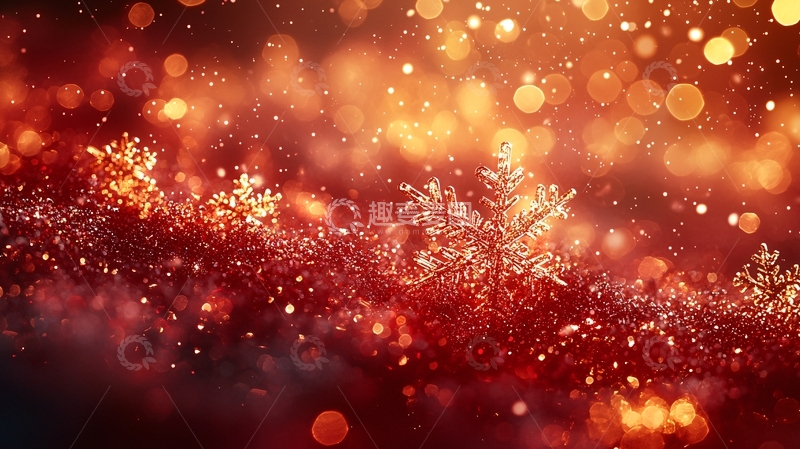 高清大图下载【趣麦麦图】红色背景雪花闪光