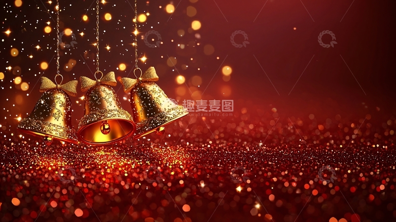 高清大图下载【趣麦麦图】金色铃铛圣诞背景