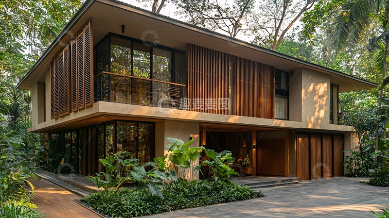 高清大图下载【趣麦麦图】现代风格的树林别墅