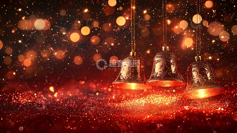高清大图下载【趣麦麦图】红金色铃铛圣诞背景