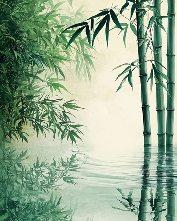 翠竹倒影水面朦胧诗意