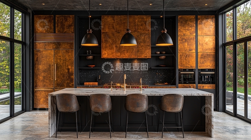 高清大图下载【趣麦麦图】现代风格黑色系厨房