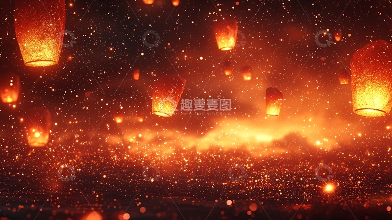 高清大图下载【趣麦麦图】夜空中飞舞的众多孔明灯