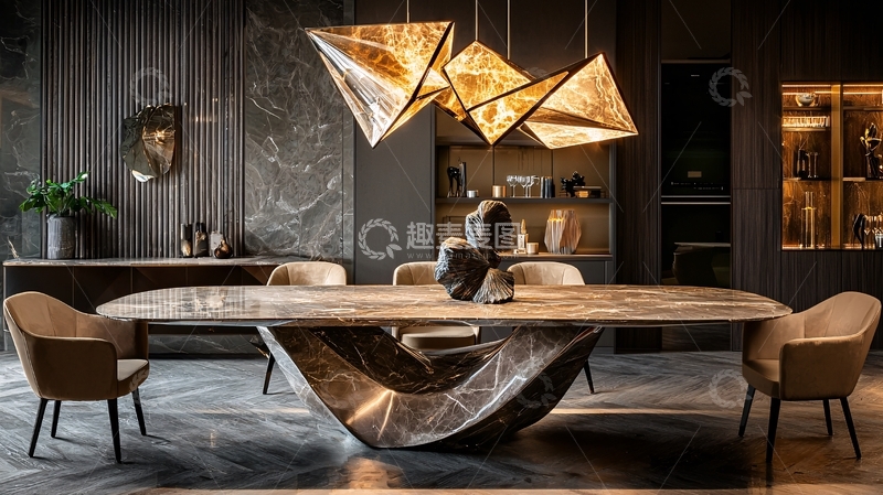 高清大图下载【趣麦麦图】极简现代风格大理石餐桌