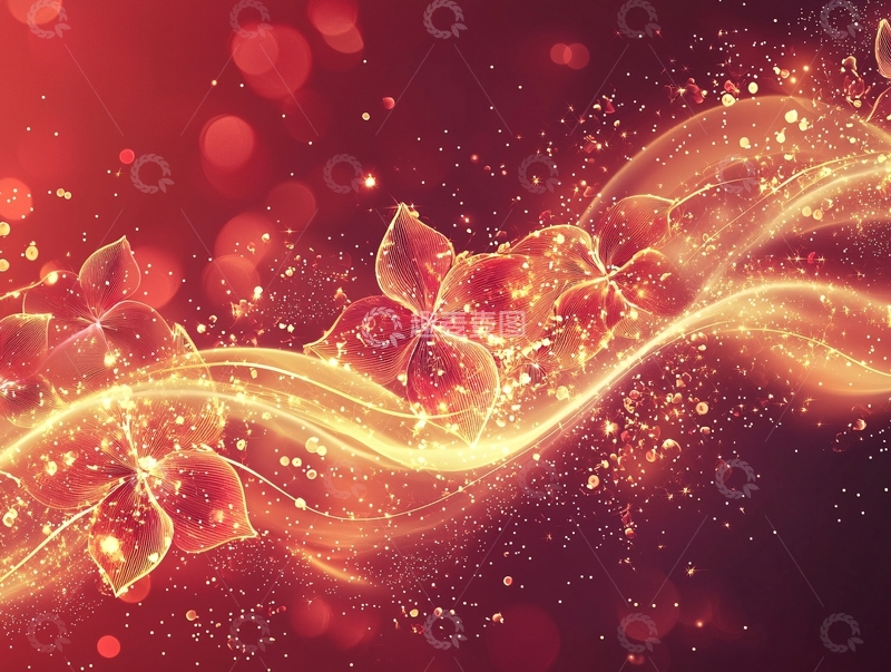 高清大图下载【趣麦麦图】红色花卉光效背景