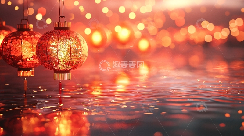 高清大图下载【趣麦麦图】红灯笼倒影