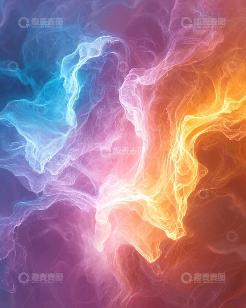 高清大图下载【趣麦麦图】蓝橙色梦幻烟雾