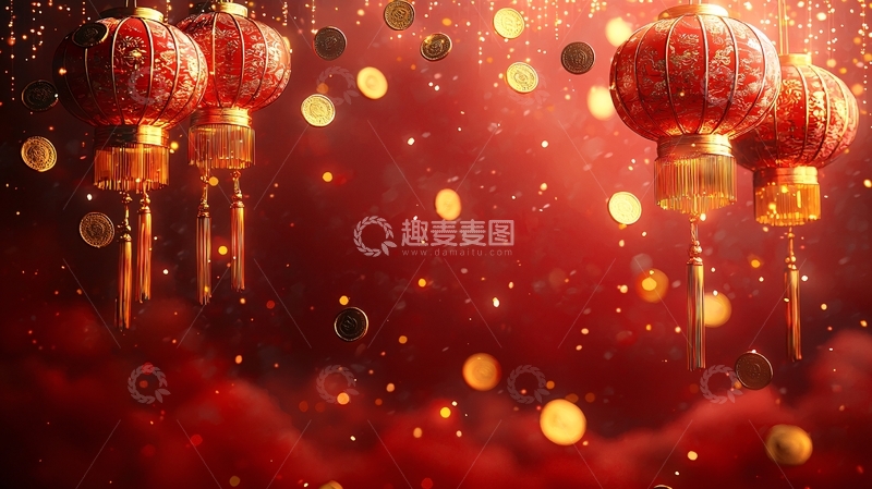 高清大图下载【趣麦麦图】红灯笼新年喜庆背景