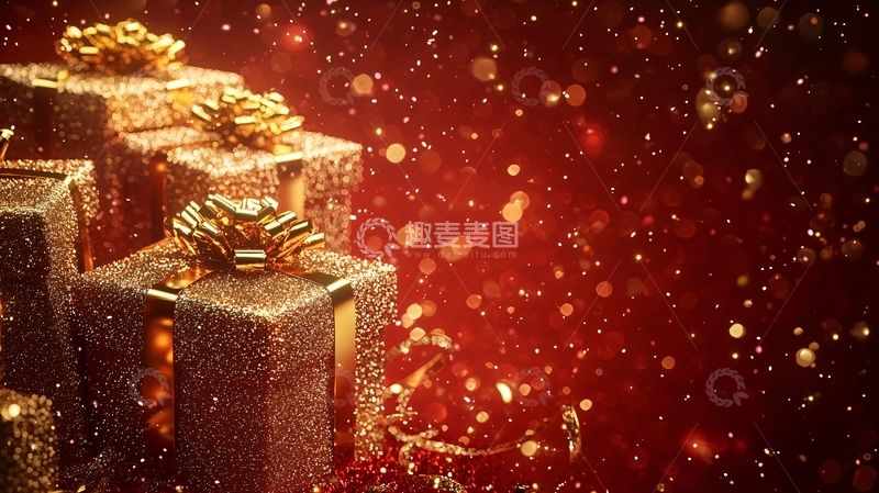 高清大图下载【趣麦麦图】金色礼盒圣诞背景