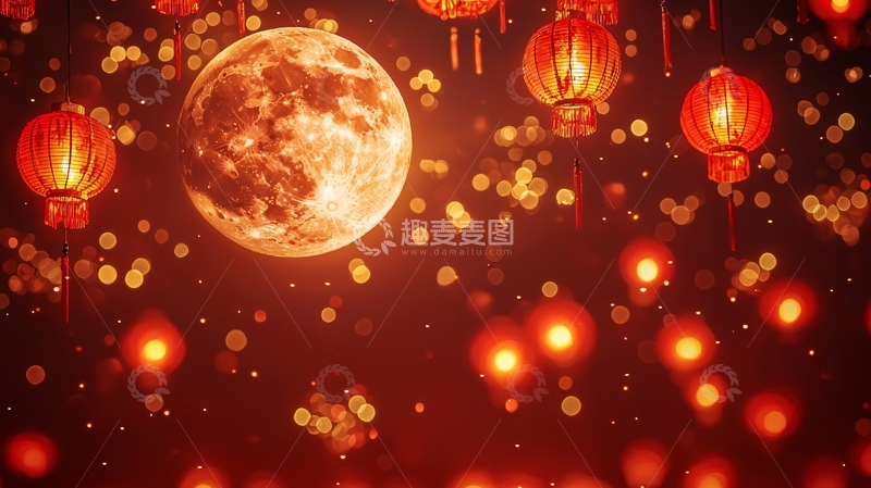 高清大图下载【趣麦麦图】中秋节红月亮