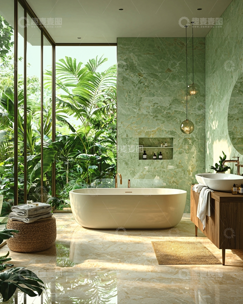高清大图下载【趣麦麦图】绿色大理石浴室