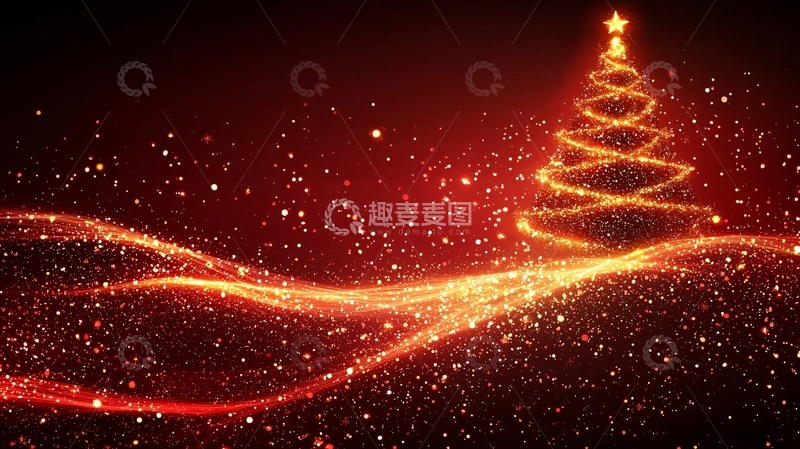 高清大图下载【趣麦麦图】红色背景圣诞树光效