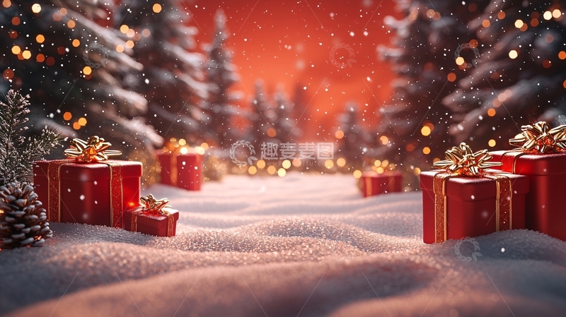 高清大图下载【趣麦麦图】圣诞节雪景礼物