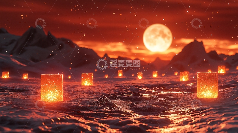 高清大图下载【趣麦麦图】血月下的雪山篝火