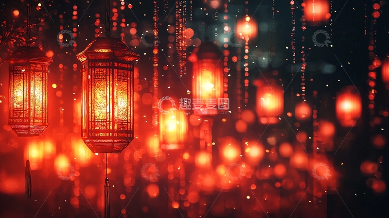 高清大图下载【趣麦麦图】红灯笼雨夜梦幻场景