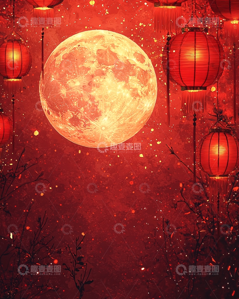 高清大图下载【趣麦麦图】中秋节月亮灯笼