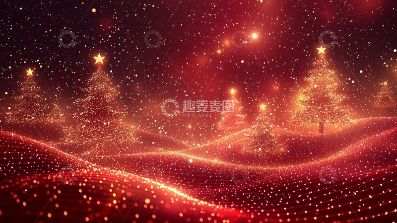 高清大图下载【趣麦麦图】红色圣诞树雪景