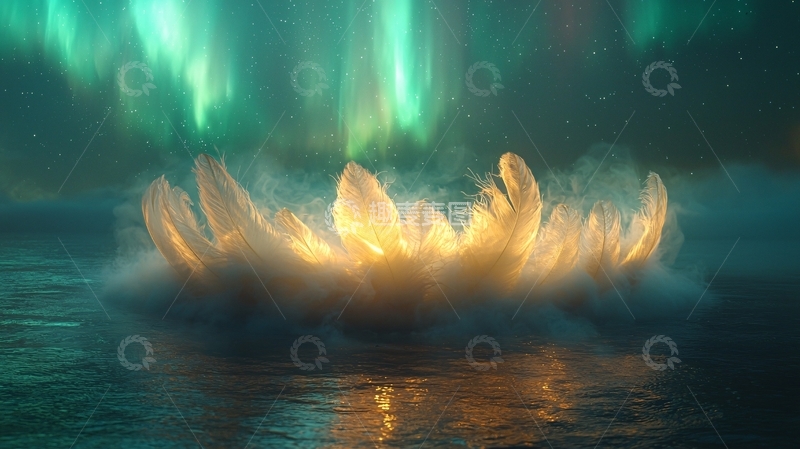 高清大图下载【趣麦麦图】极光下的发光莲花