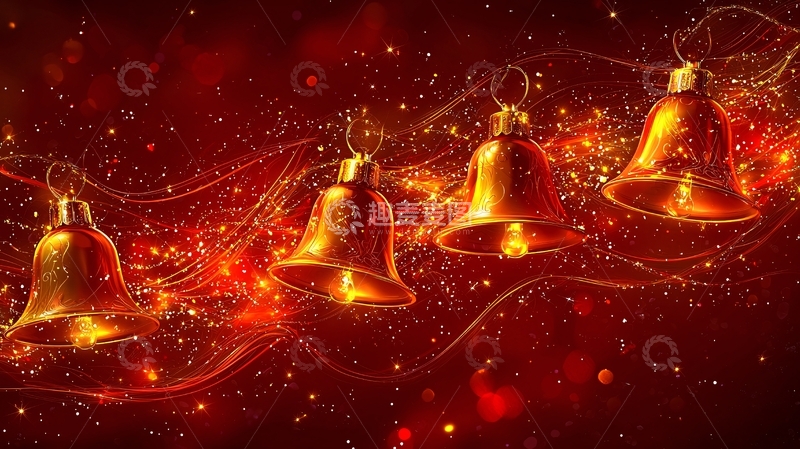 高清大图下载【趣麦麦图】金色铃铛红色背景