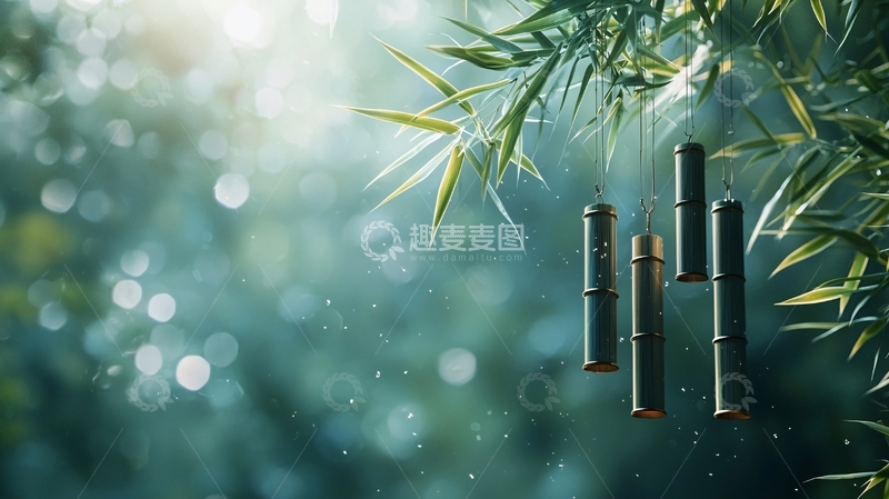 高清大图下载【趣麦麦图】阳光下竹林风铃