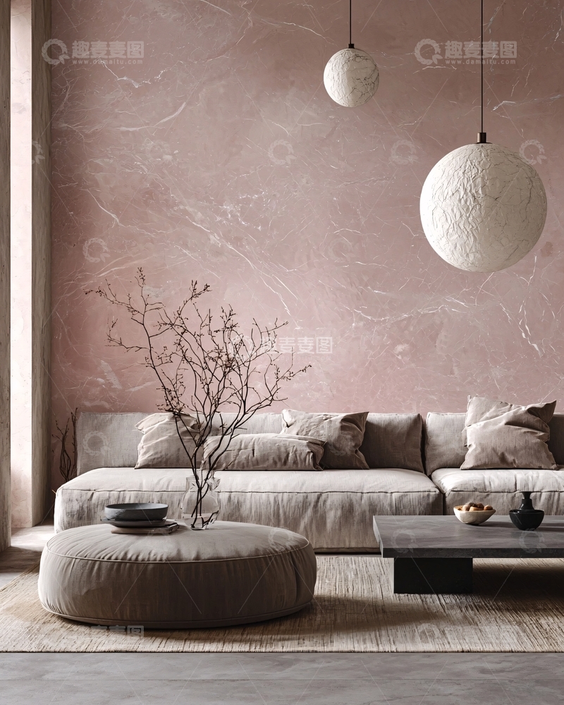 高清大图下载【趣麦麦图】粉色墙面现代客厅