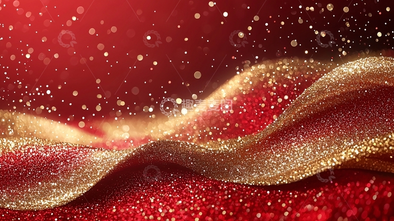 高清大图下载【趣麦麦图】红金闪耀丝带背景