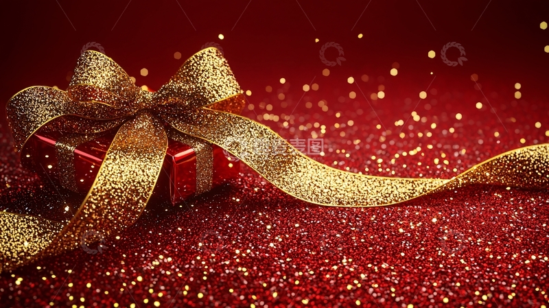 高清大图下载【趣麦麦图】红色礼盒金色丝带