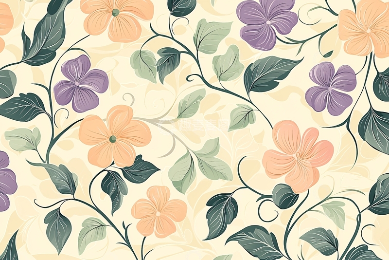 高清大图下载【趣麦麦图】淡雅花卉缠绕纹理图案