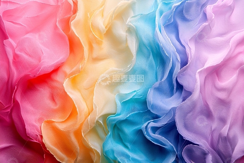 高清大图下载【趣麦麦图】彩虹渐变褶皱纱织布料