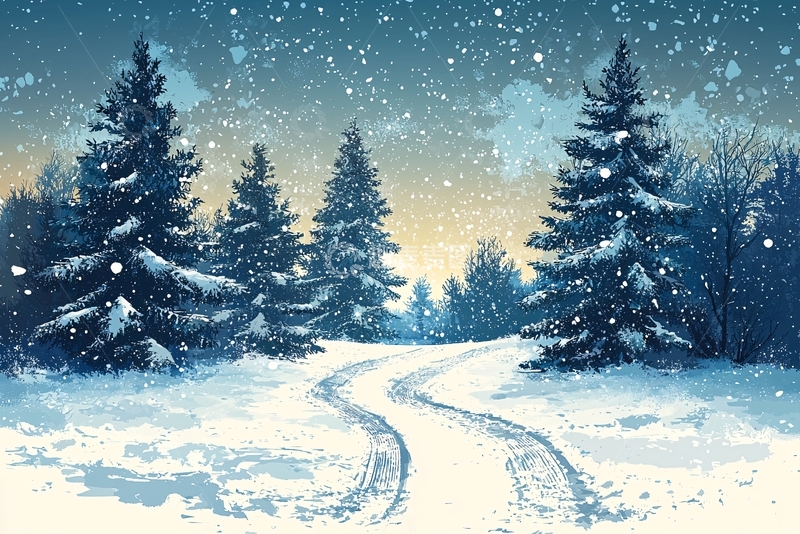 高清大图下载【趣麦麦图】冬日雪景森林小路