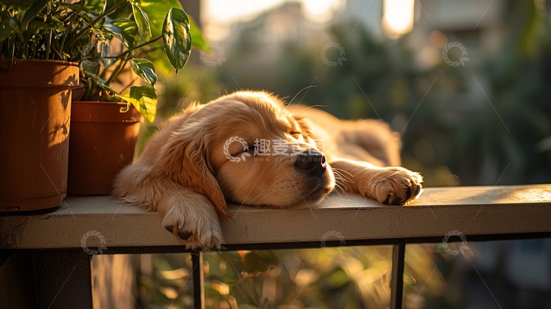 高清大图下载【趣麦麦图】阳光下熟睡的金毛幼犬