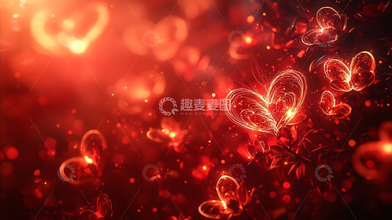 高清大图下载【趣麦麦图】红色爱心蝴蝶背景