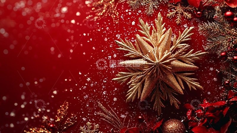 高清大图下载【趣麦麦图】红底金色圣诞装饰