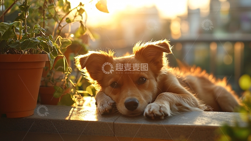 高清大图下载【趣麦麦图】阳光下的慵懒小狗