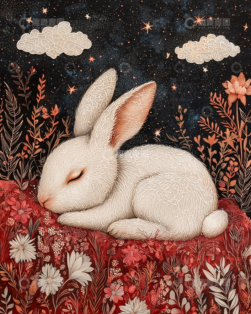 高清大图下载【趣麦麦图】星空下睡觉的兔子