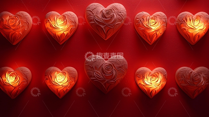 高清大图下载【趣麦麦图】红色背景心形蜡烛