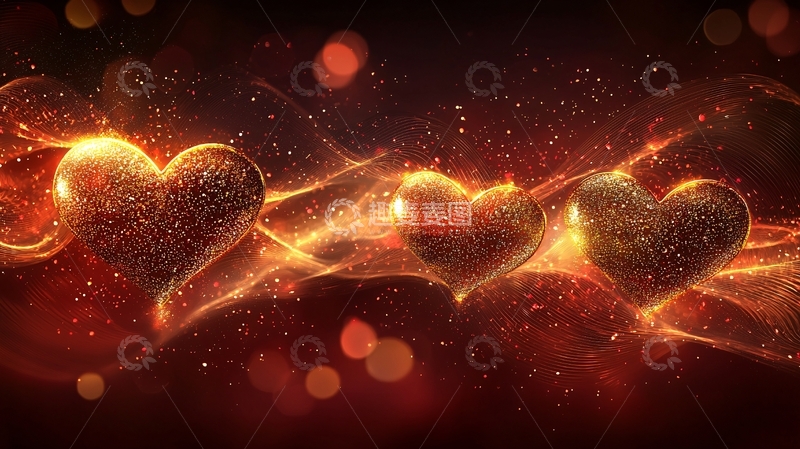 高清大图下载【趣麦麦图】燃烧的金色爱心