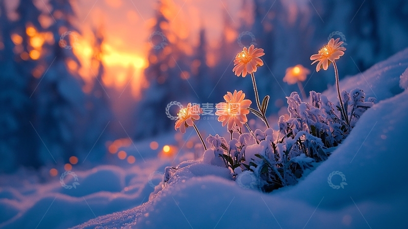 高清大图下载【趣麦麦图】雪地里的花朵