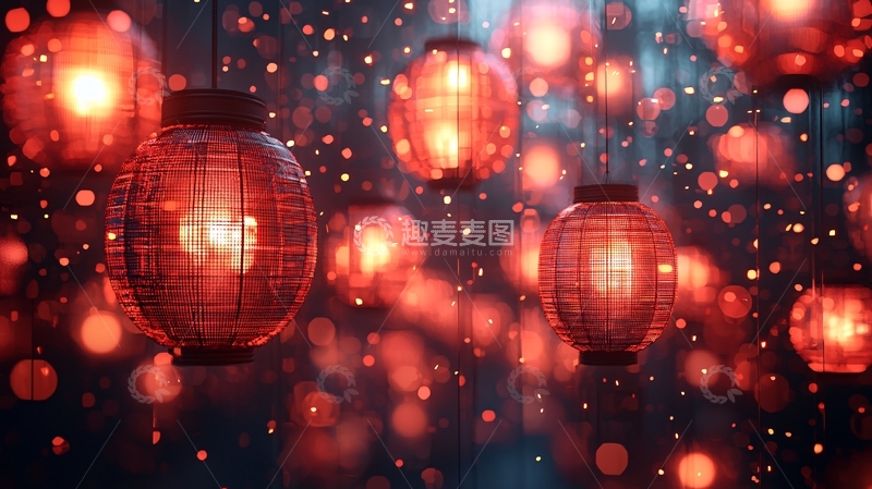 高清大图下载【趣麦麦图】红灯笼雨夜唯美意境