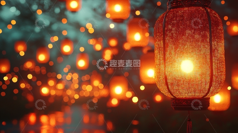 高清大图下载【趣麦麦图】夜幕下悬挂的红灯笼