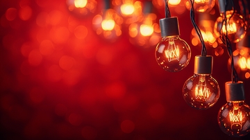 红色背景下暖色调灯泡