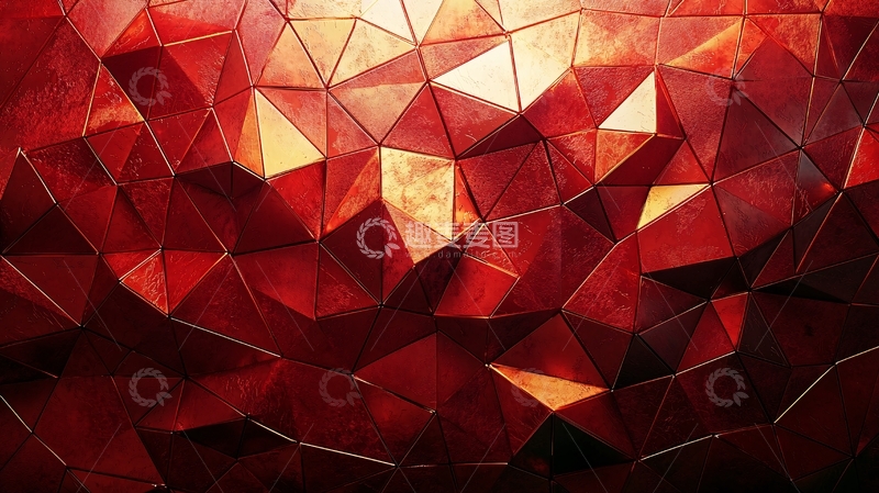 高清大图下载【趣麦麦图】红色几何多面体背景