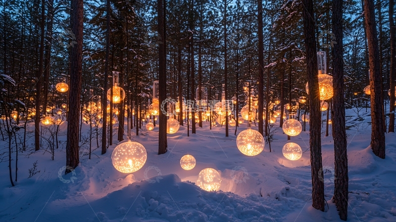 高清大图下载【趣麦麦图】冬日森林灯火